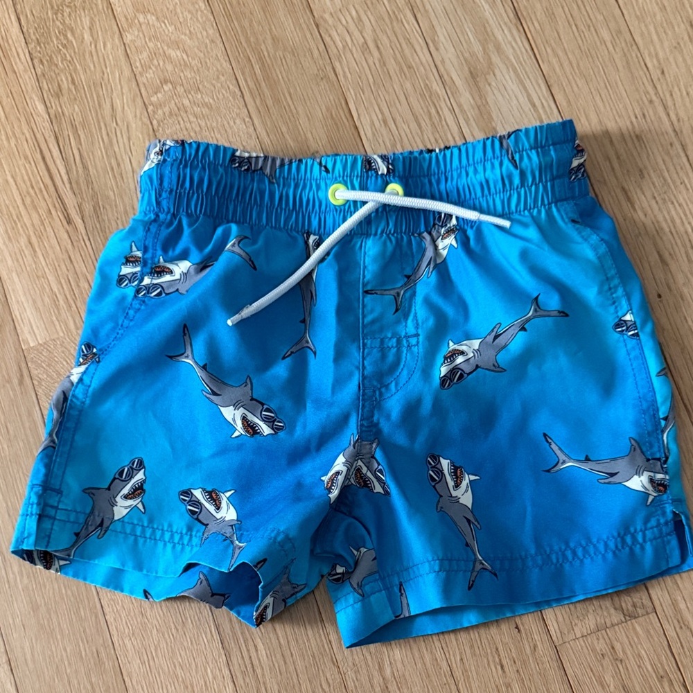 Old Navy Kids Swim Trunks in Vibrant Blue with Shark Pattern